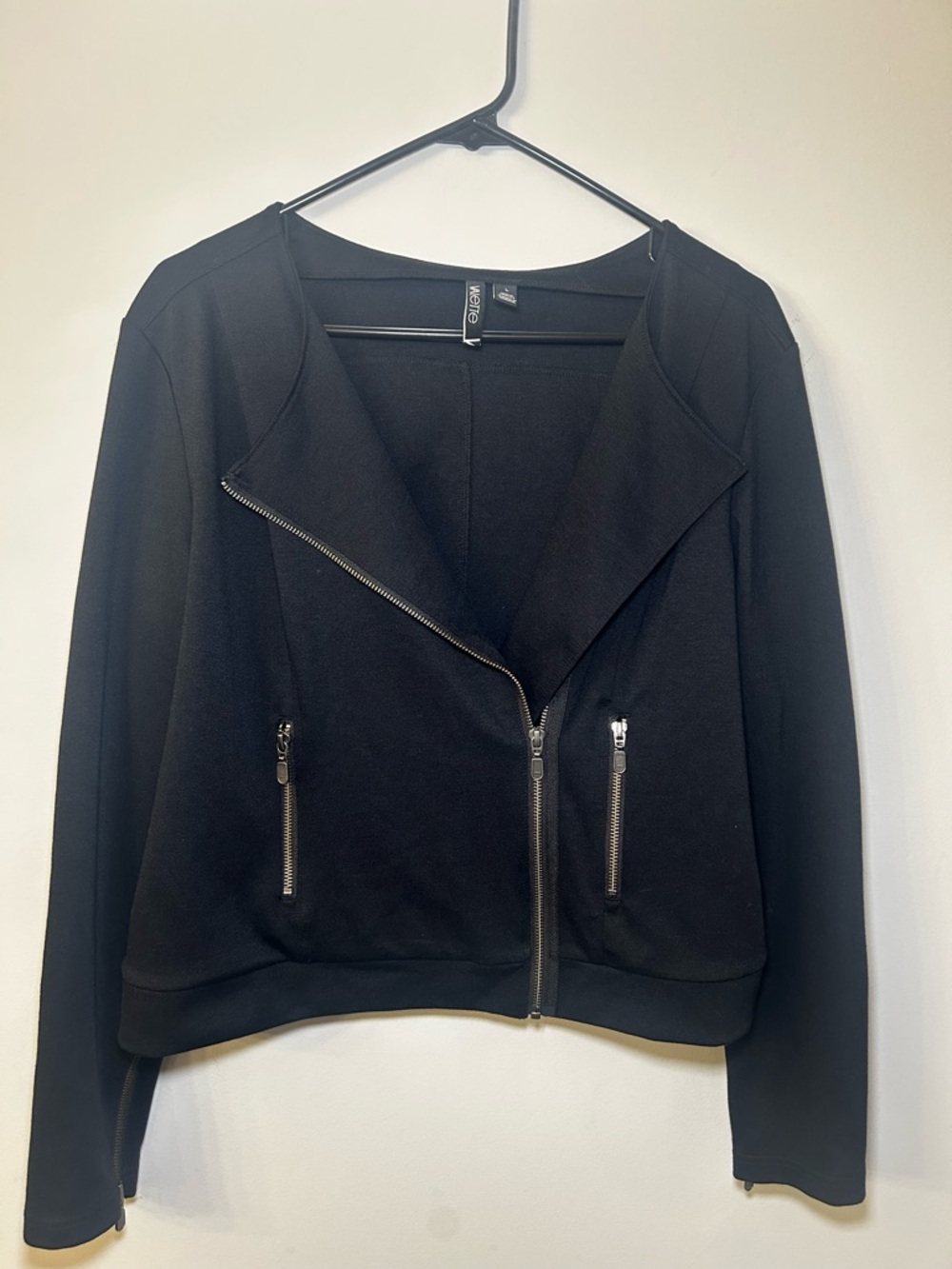 Valette Black Zip Front Waist Jacket Minimalist Workwear L